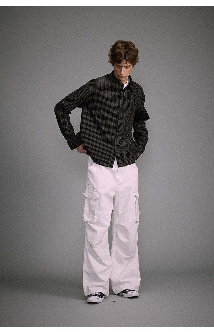 Short checkered shirt men's shirt