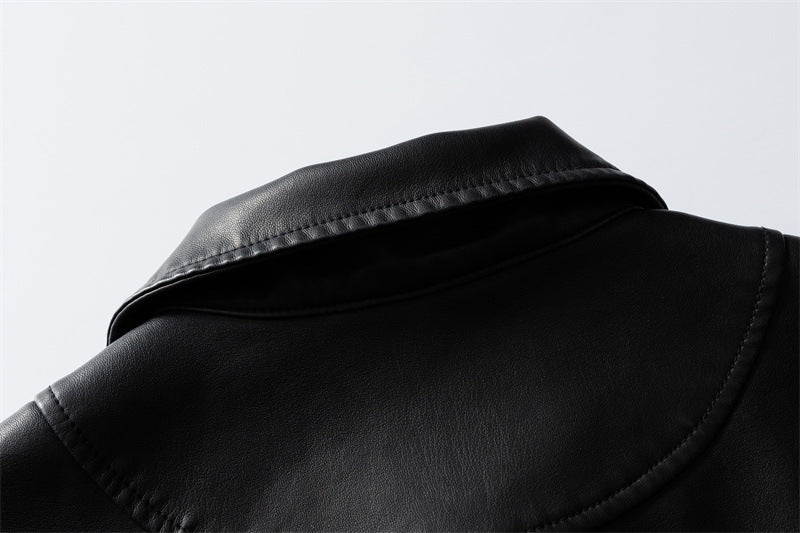 Casual Sand-Washed Heavy Work PU Leather Jacket Men and Women Motorcycle Jacket