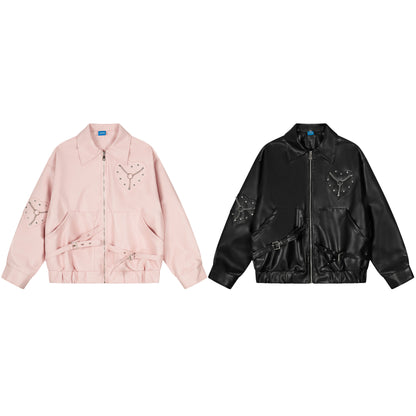 Retro punk street loose PU leather jacket motorcycle jacket