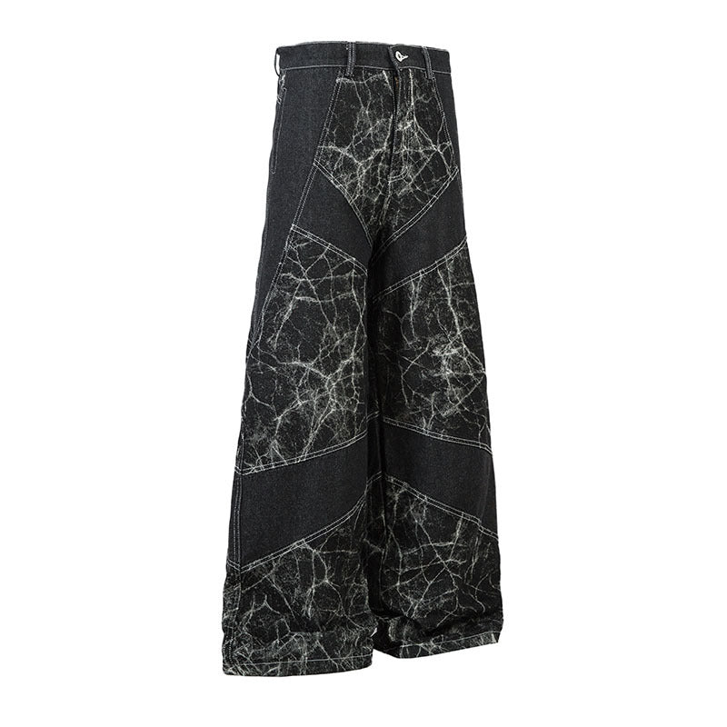 Wide-Leg Patchwork Denim Jeans – Vintage Streetwear Statement