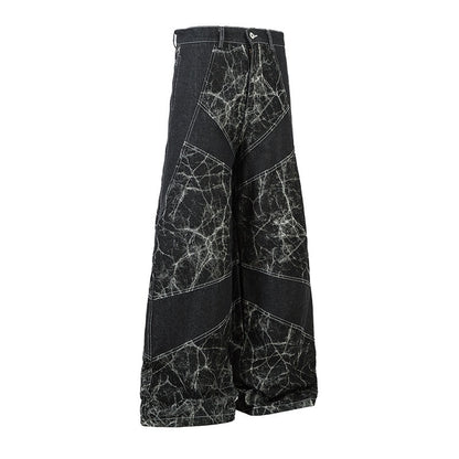 Wide-Leg Patchwork Denim Jeans – Vintage Streetwear Statement