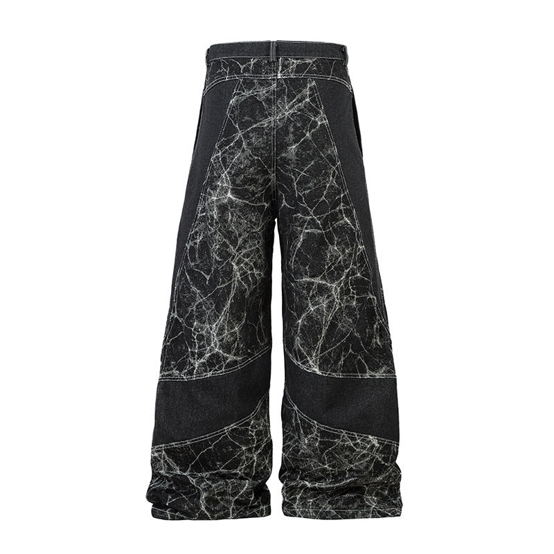 Wide-Leg Patchwork Denim Jeans – Vintage Streetwear Statement