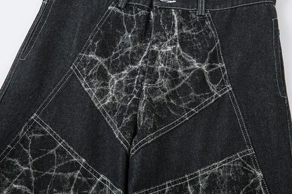 Wide-Leg Patchwork Denim Jeans – Vintage Streetwear Statement