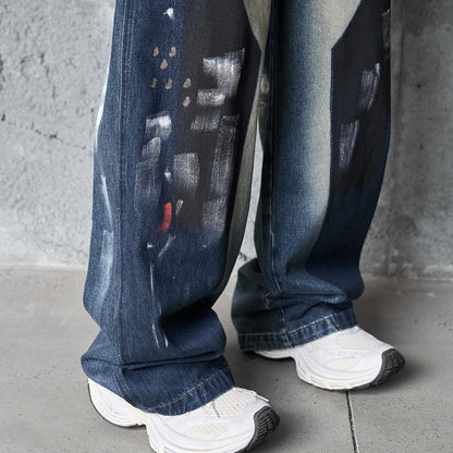Graffiti Vibe: Hip-Hop Dyed Denim Pants – Loose Fit Street Trend