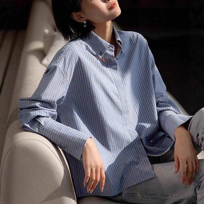 Artistic Style “Striped Overture” Slim-Fit Short-Cut Striped Shirt