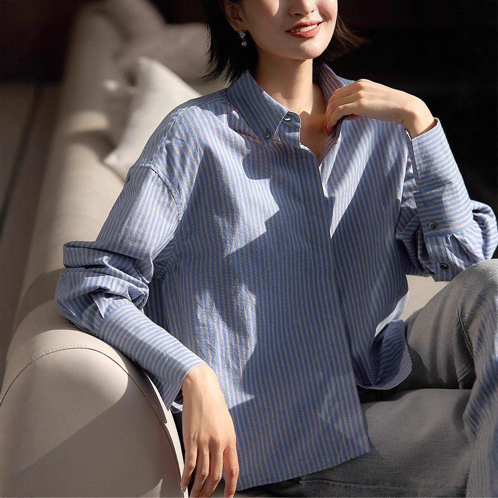 Artistic Style “Striped Overture” Slim-Fit Short-Cut Striped Shirt