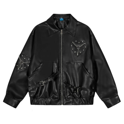 Retro punk street loose PU leather jacket motorcycle jacket