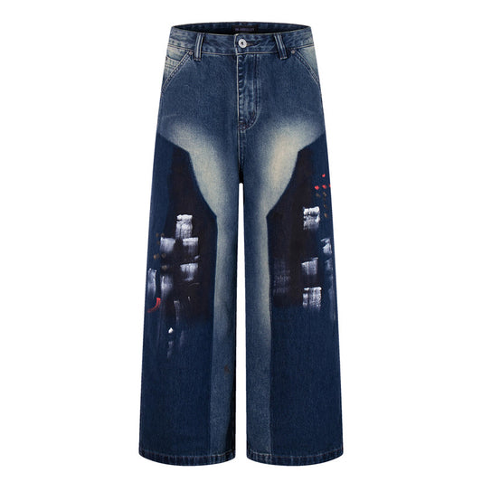 Graffiti Vibe: Hip-Hop Dyed Denim Pants – Loose Fit Street Trend