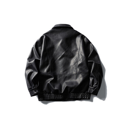 Casual Sand-Washed Heavy Work PU Leather Jacket Men and Women Motorcycle Jacket