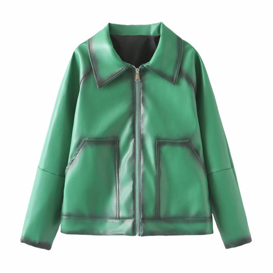 Retro PU Leather Flight Jacket for Women – Timeless Street Elegance