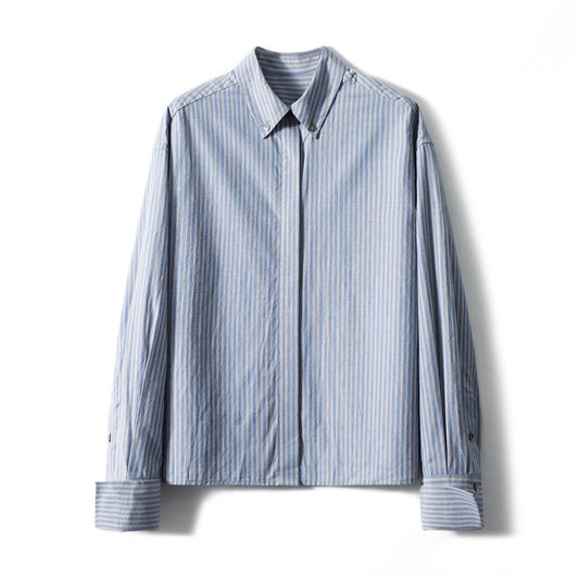 Artistic Style “Striped Overture” Slim-Fit Short-Cut Striped Shirt