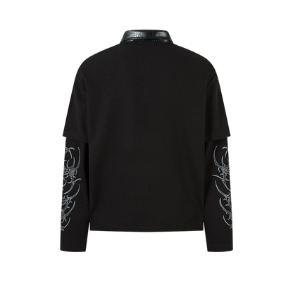 Cathedralink black long sleeve streetwear shirt back view with layered sleeves and minimal gothic aesthetic