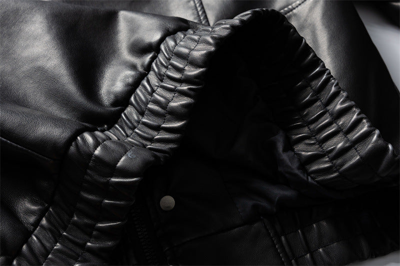 Casual Sand-Washed Heavy Work PU Leather Jacket Men and Women Motorcycle Jacket