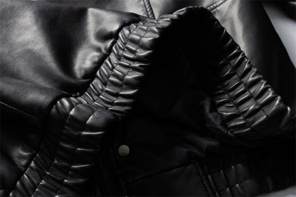 Casual Sand-Washed Heavy Work PU Leather Jacket Men and Women Motorcycle Jacket