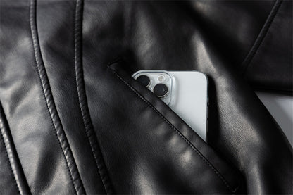 Casual Sand-Washed Heavy Work PU Leather Jacket Men and Women Motorcycle Jacket