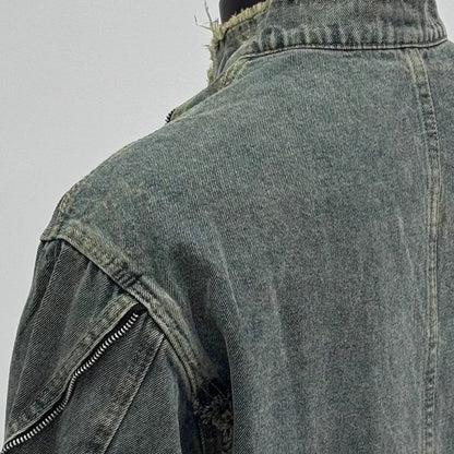 Retro Deconstruction Fringed Washed Denim Jacket – Vintage Edge, Modern Street Vibe