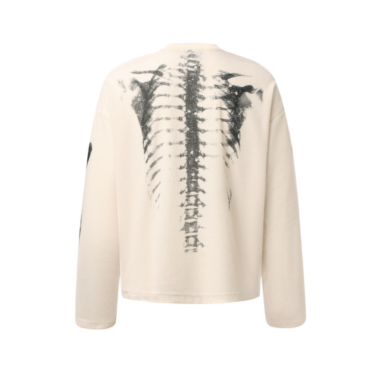 Apricot GravePrint long sleeve streetwear shirt back view featuring spine skeleton graphic design