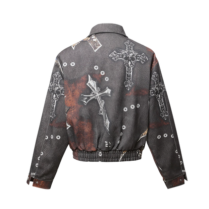 ARC BoxDrift streetwear jacket back view with cross graphic pattern and relaxed fit silhouette