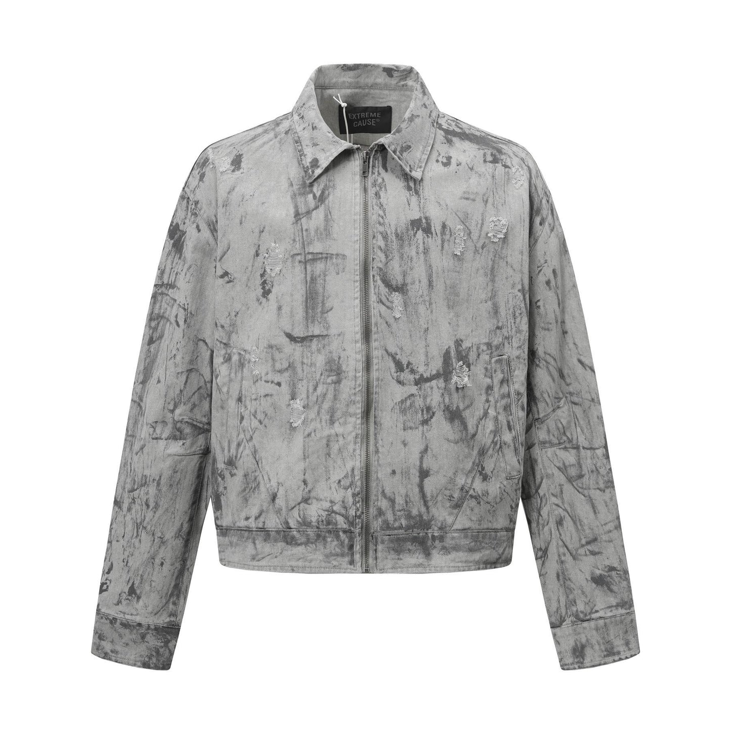 Retro Deconstruction Washed Tie-Dye Denim Jacket