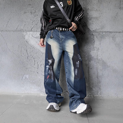 Graffiti Vibe: Hip-Hop Dyed Denim Pants – Loose Fit Street Trend