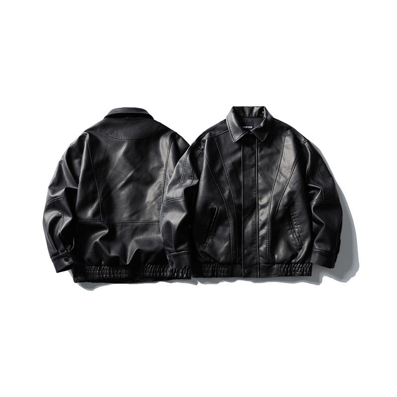 Casual Sand-Washed Heavy Work PU Leather Jacket Men and Women Motorcycle Jacket