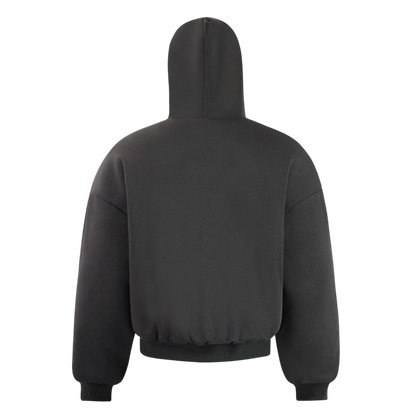 ARC BoxRogue dark gray streetwear zip hoodie back view oversized hooded jacket minimal design