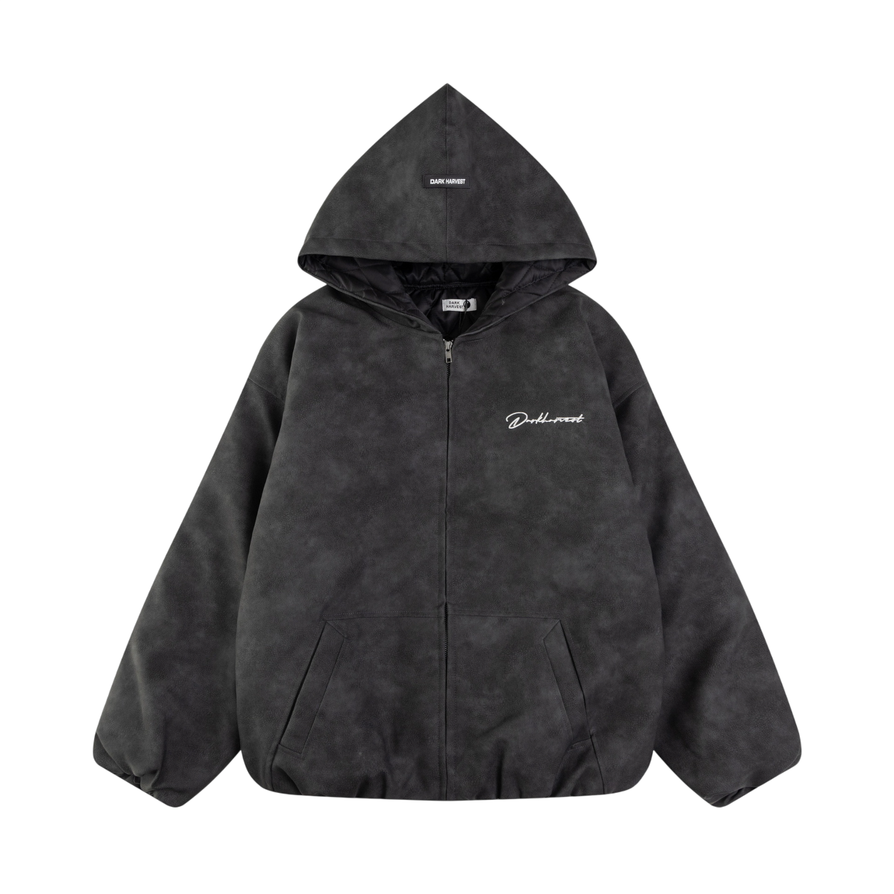 ARC NightDye black vintage washed zip jacket front view retro streetwear hooded jacket