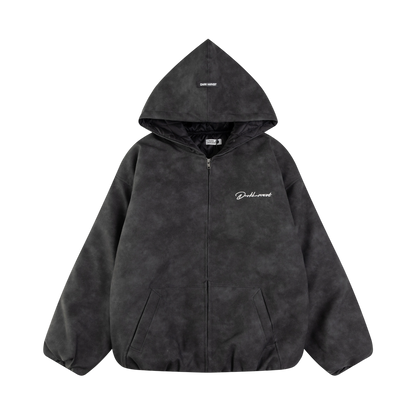 ARC NightDye black vintage washed zip jacket front view retro streetwear hooded jacket