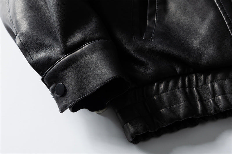 Casual Sand-Washed Heavy Work PU Leather Jacket Men and Women Motorcycle Jacket