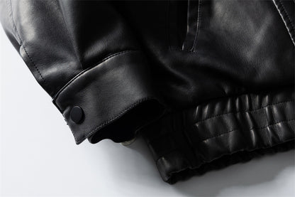 Casual Sand-Washed Heavy Work PU Leather Jacket Men and Women Motorcycle Jacket