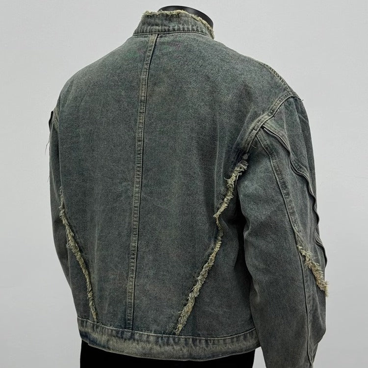 Retro Deconstruction Fringed Washed Denim Jacket – Vintage Edge, Modern Street Vibe