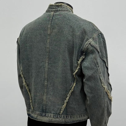 Retro Deconstruction Fringed Washed Denim Jacket – Vintage Edge, Modern Street Vibe