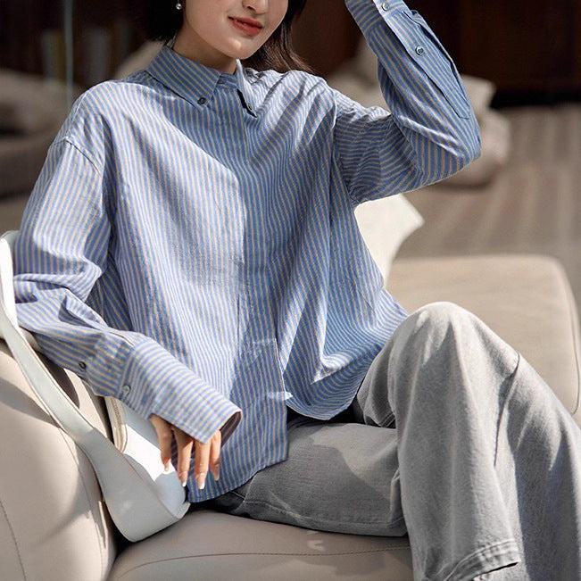 Artistic Style “Striped Overture” Slim-Fit Short-Cut Striped Shirt