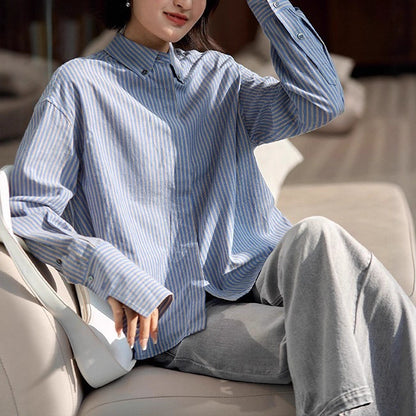 Artistic Style “Striped Overture” Slim-Fit Short-Cut Striped Shirt