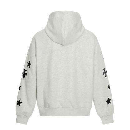 ARC FrostCross gray zip hoodie back view with star sleeve graphics streetwear cotton hoodie
