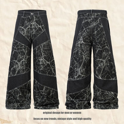 Wide-Leg Patchwork Denim Jeans – Vintage Streetwear Statement