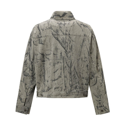 Retro Deconstruction Washed Tie-Dye Denim Jacket