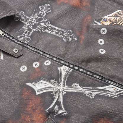 Close up detail of ARC BoxDrift jacket fabric texture and pocket stitching with graphic print
