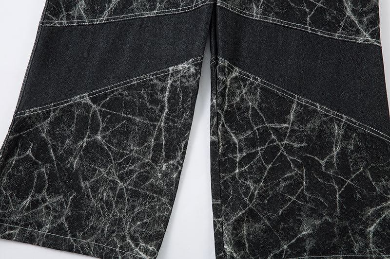 Wide-Leg Patchwork Denim Jeans – Vintage Streetwear Statement