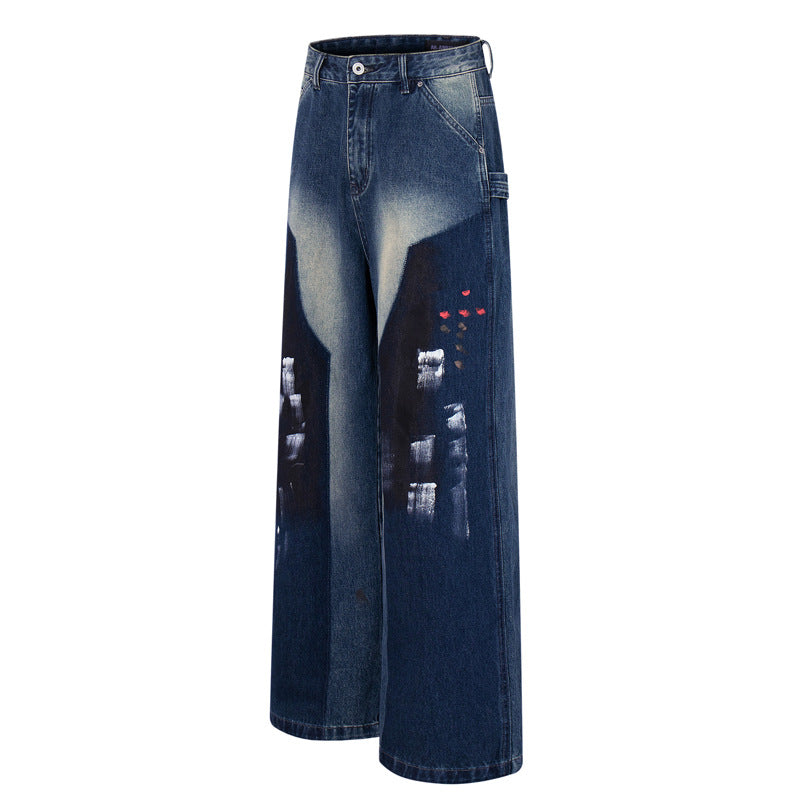 Graffiti Vibe: Hip-Hop Dyed Denim Pants – Loose Fit Street Trend