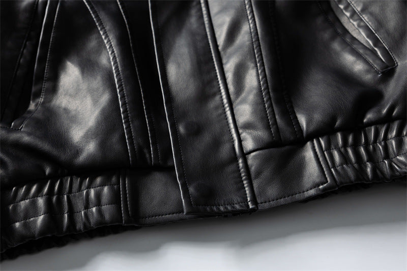 Casual Sand-Washed Heavy Work PU Leather Jacket Men and Women Motorcycle Jacket