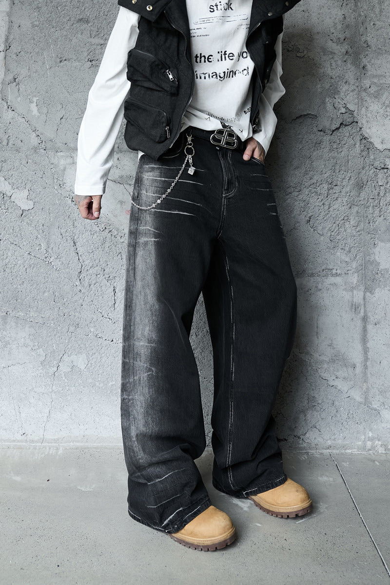 Lightning Strike: Vintage Washed Gradient Denim – Straight to Wide Leg