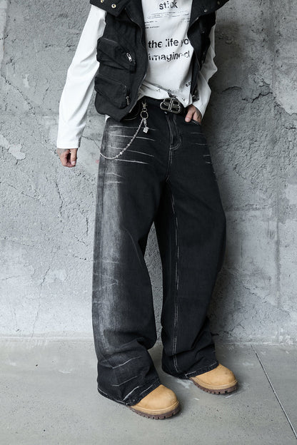 Lightning Strike: Vintage Washed Gradient Denim – Straight to Wide Leg