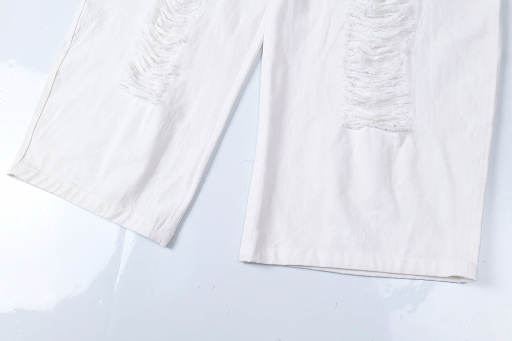 Heavy Pleated White Dyed Denim Pants – Streetwear with Attitude