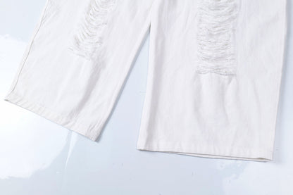 Heavy Pleated White Dyed Denim Pants – Streetwear with Attitude