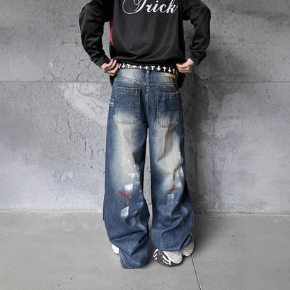 Graffiti Vibe: Hip-Hop Dyed Denim Pants – Loose Fit Street Trend