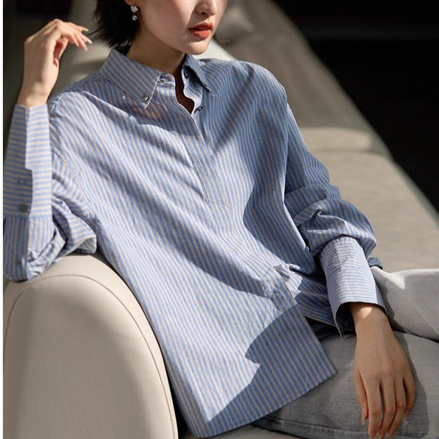 Artistic Style “Striped Overture” Slim-Fit Short-Cut Striped Shirt