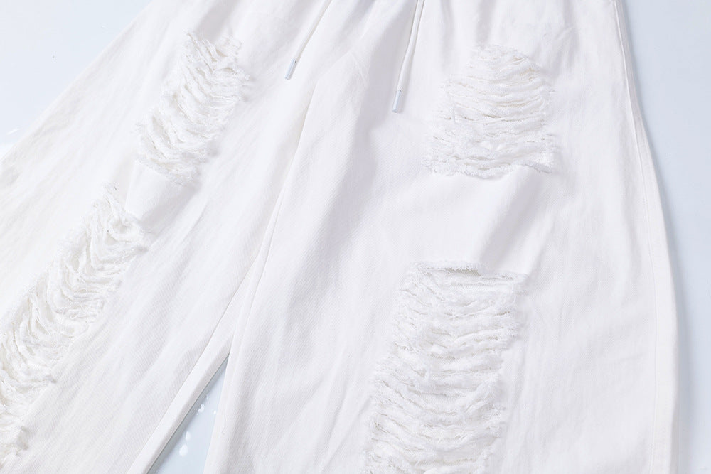 Heavy Pleated White Dyed Denim Pants – Streetwear with Attitude