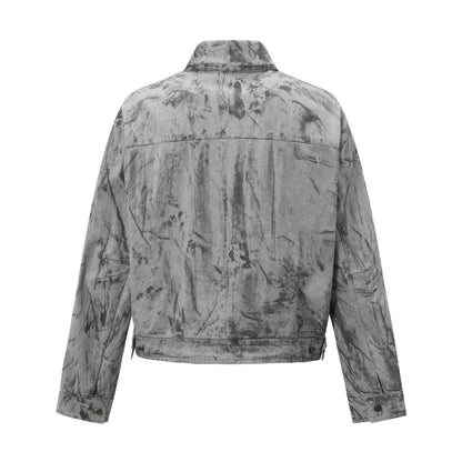 Retro Deconstruction Washed Tie-Dye Denim Jacket