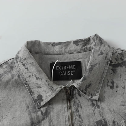 Retro Deconstruction Washed Tie-Dye Denim Jacket